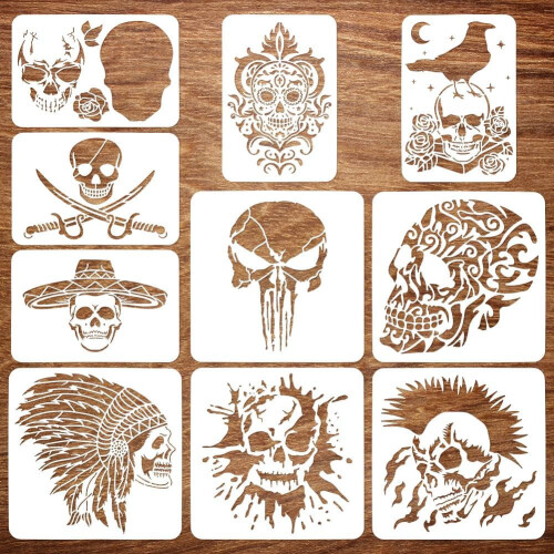 Skull and Skeleton Spraying Stencils Reusable 10 Pcs