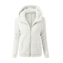 Chaqueta de invierno para mujer con capucha, mezcla de lana, color blanco, talla 4XL.