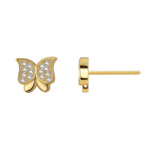 Pendientes de botón de mariposa con circonitas chapados en oro para mujer