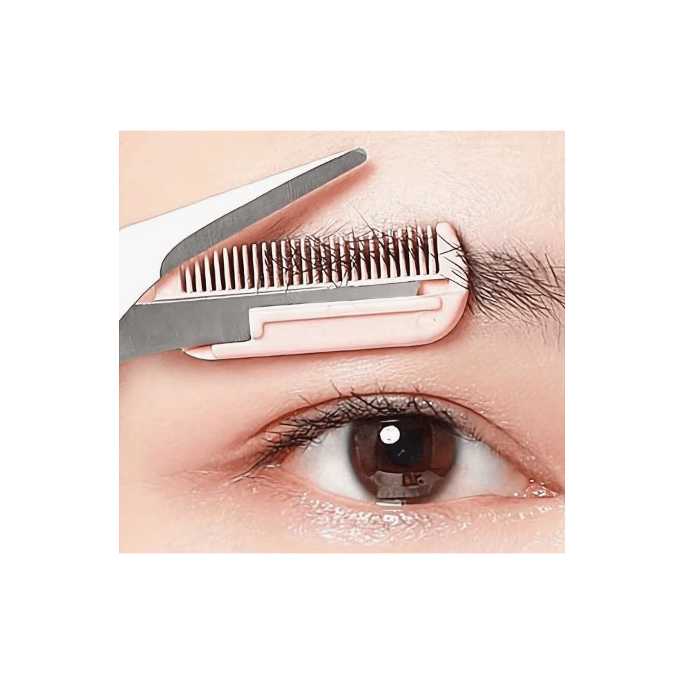 Eyebrow Scissors Stainless Steel with Comb and Pink Grip