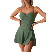 Rochie de baie pentru femei, verde militar, cu imprimeu încrucișat, M