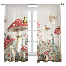 Red Mushroom Sheer Curtains 52x72 in 2 Panels Rod Pocket