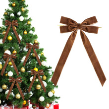 Vintage coffee velvet Christmas tree bows set 10" x 5"