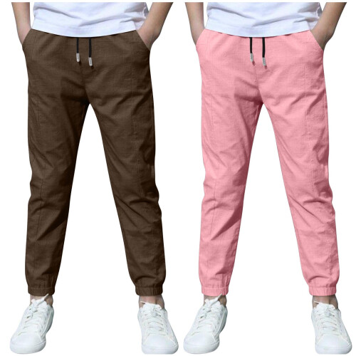 Boys Linen Pants Summer Chino Trousers 2 Pack