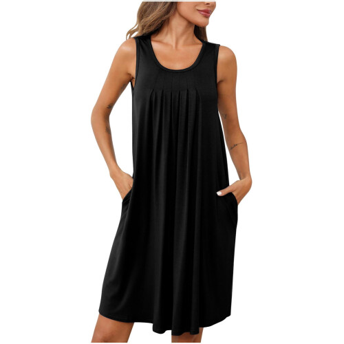 Camicia da notte da donna senza maniche, plissettata e con tasche 2