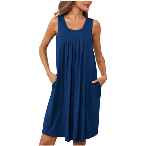 Camicia da notte da donna senza maniche, plissettata e con tasche 1