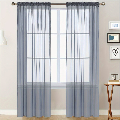 Voile Sheer Window Curtains Gray Grommet 1 Panel 39" W