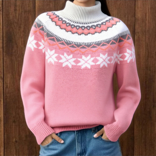 Pull bohème en acrylique pour femme, coupe ample, col rond 1