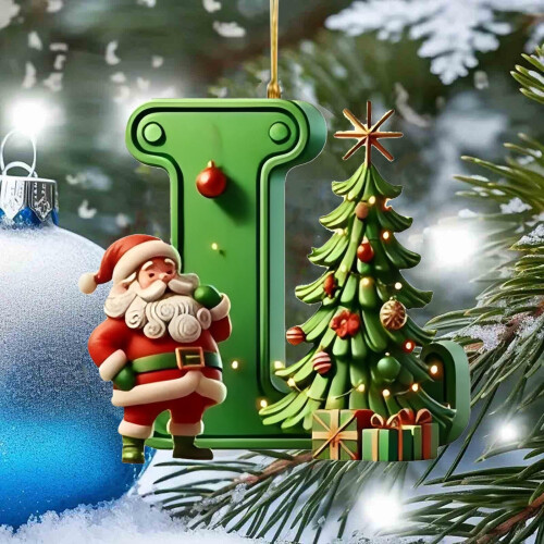 Green Personalized Christmas Ornament with Santa Tree 2