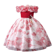 Girls' off-shoulder floral princess gown red size 4-6