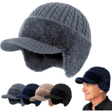 Baseball Beanie Fur-Lined Warm Knitted Hat with Ear Flaps