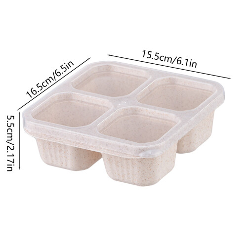 Boîte à goûter Bento réutilisable à 4 compartiments, lot de 2, beige 2