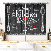 Black Rustic Farmhouse Cafe Curtains 26x36 Inch 2 Panels