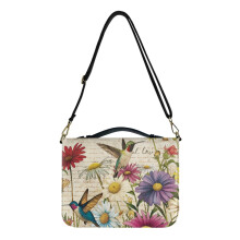 Colorful Daisy & Hummingbird Bible Cover for Women – Faux Leather, Zippered, Adjustable Strap, Handle – Compatible with Standard Bibles