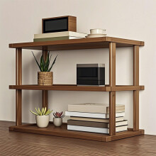 Wooden Bookshelf 3-Tier Brown Rectangle