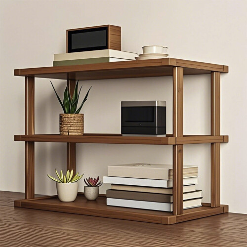 Wooden Bookshelf 3-Tier Brown Rectangle