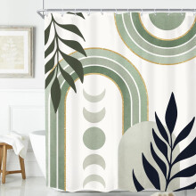 Sage Green Boho Shower Curtain 72x72 Inch Abstract Moon