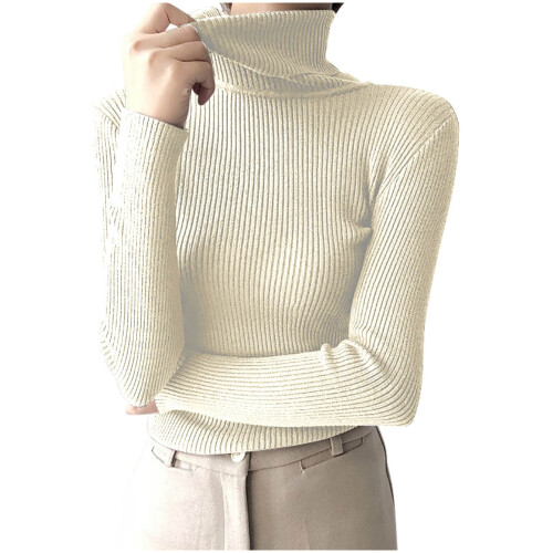 Women's ribbed turtleneck sweater long sleeve