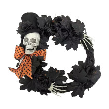 Ghirlanda di teschi per Halloween con rose rosse e nere, decorazione gotica