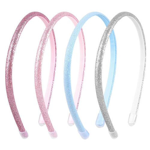 Glitter Headbands for Girls Thin Non-Slip 4-Pack