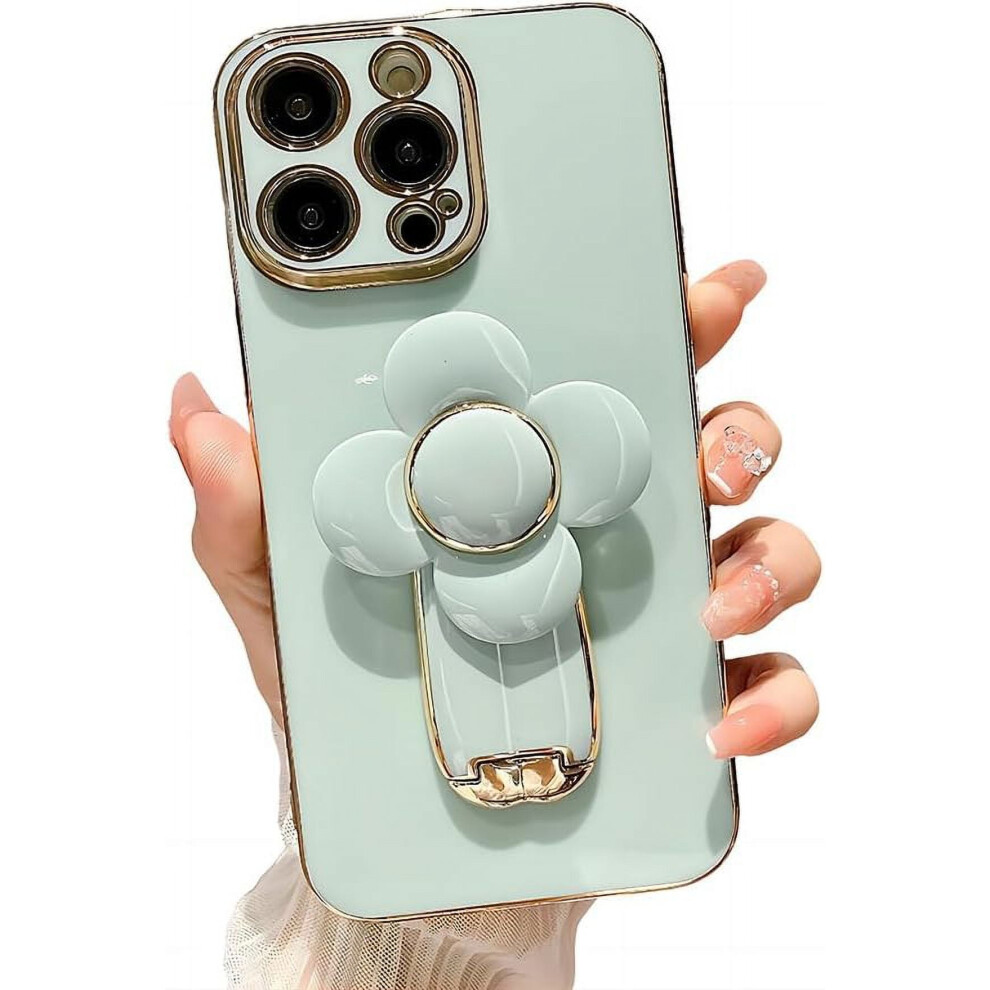 Iphone 13 Case With Electroplated 3D Flower Kickstand Green 9101399808183