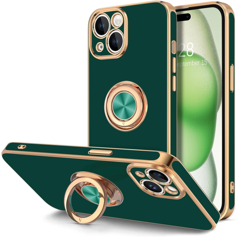 Iphone 15 Case With Rotatable Ring Stand And Magnetic Gold 9101399828983