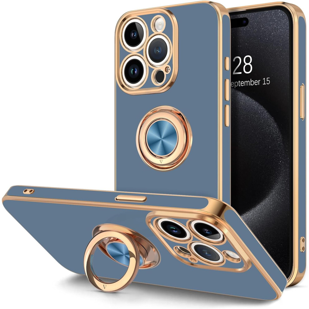 Iphone 15 Pro Case With Rotatable Ring Stand And Magnetic Gold 9101399829942
