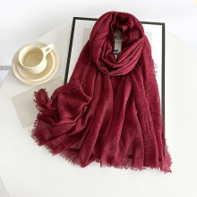 Women's Solid Color Scarf, Cotton Blend Lightweight Linen Like Shawl with Fringed Edges, Oversized Scarf for Travel and Spring Summer Wine