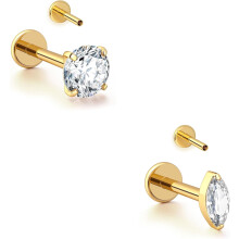 Gold Stud Earrings 16G Flat Back Titanium Internal Thread