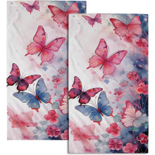 Butterfly Hand Towels Set of 2 Pink Blue
