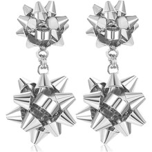 Christmas Bow Flower Stud Earrings Red Green Gold 3D