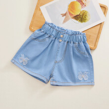 Denim Pleated Skirt for Girls with Lace Trim and Pockets