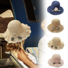 Elegant Crochet Straw Hat with Ruffle Detail – Women’s Wide Brim Sun Protection Hat for Summer Beach & Spring, Compatible with Outdoor Activities
