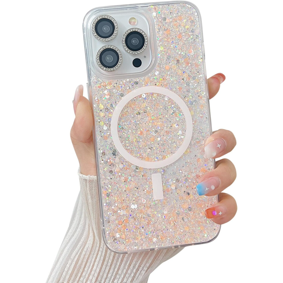 Iphone 15 Plus Magnetic Clear Glitter Sequin Case Pink 9101399813408