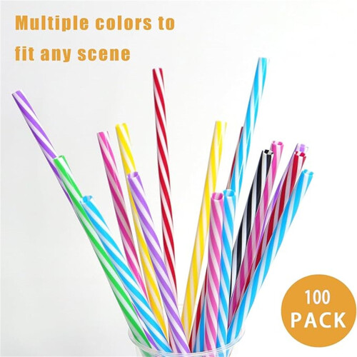 100-Pack Disposable Plastic Straws | Thickened Threaded Design for Smoothies & Boba | Assorted Neon Colors