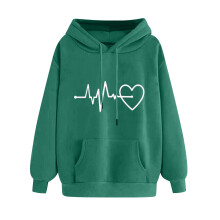 Women's Heart-Printed Zip-Up Hoodie Long Sleeve Pullover