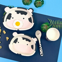 FRCOLOR Cow-Shaped Dessert Bowl with Spoon Synthetic