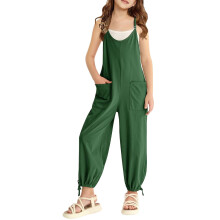 Girls Casual Jumpsuit Spaghetti Strap Sleeveless Loose