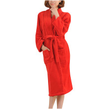 Women's Flannel Hooded Bathrobe Red Large