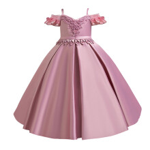 Light Pink Princess Gown for Girls 4-6 Years, Off-Shoulder