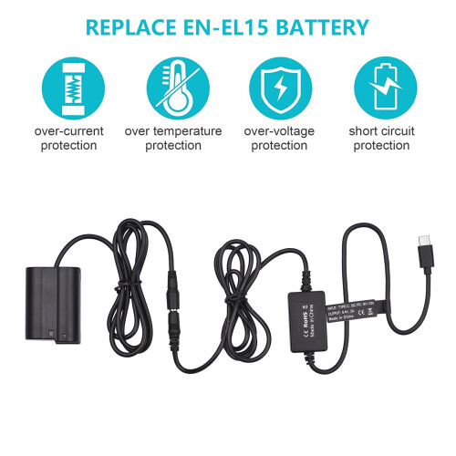 USB Type-C PD Cable for Nikon EN-EL15Dummy Battery 2