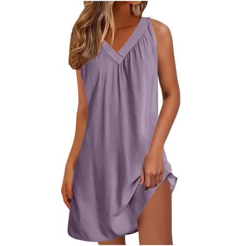 Camicia da notte estiva da donna senza maniche, leggera e plissettata 1