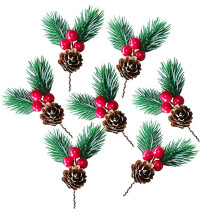 Christmas Pine Cone Picks with Red Berries and Holly Leaves