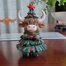 Christmas Cow Resin Statue with Santa Hat, Festive Farm Animal Figurine for Holiday Home Decor, Tabletop Mantel Display, and Christmas Village Scene
