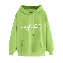 Women's Heart-Printed Zip-Up Hoodie Long Sleeve Pullover