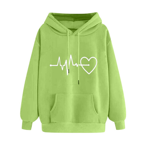 Women's Heart-Printed Zip-Up Hoodie Long Sleeve Pullover