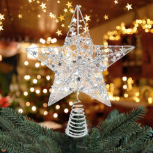 Lighted Star Tree Topper Metal Iron Silver Built-in Lights
