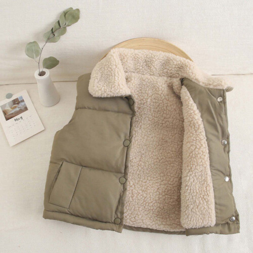Gilet imbottito per bambini foderato in pile, verde oliva 1