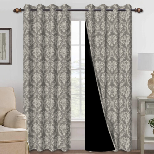 Mizhona Boho Blackout Curtains Brown White Floral 2 pcs