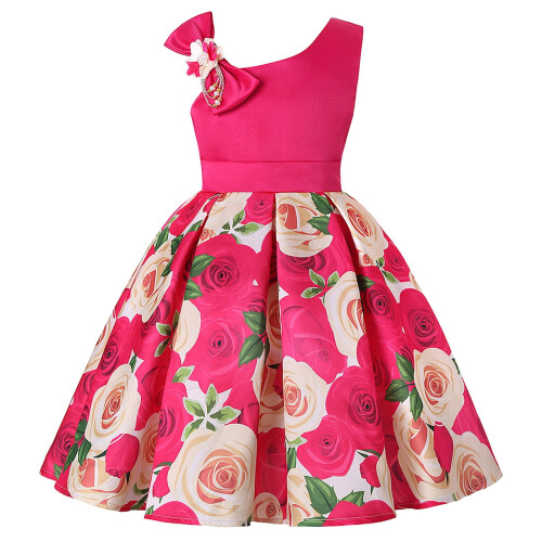 Mädchenkleid mit Rosenmuster und Schultern für Partys, 2025 1